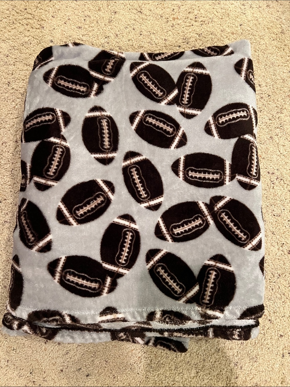 Plush Football Print Throw Blanket - Gray & Brown